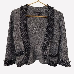 White House Black Market Black & White Silver Metallic Threads Bolero Jacket XS